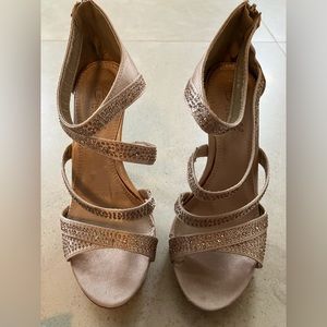 Satin rhinestone platform stilettos size 7